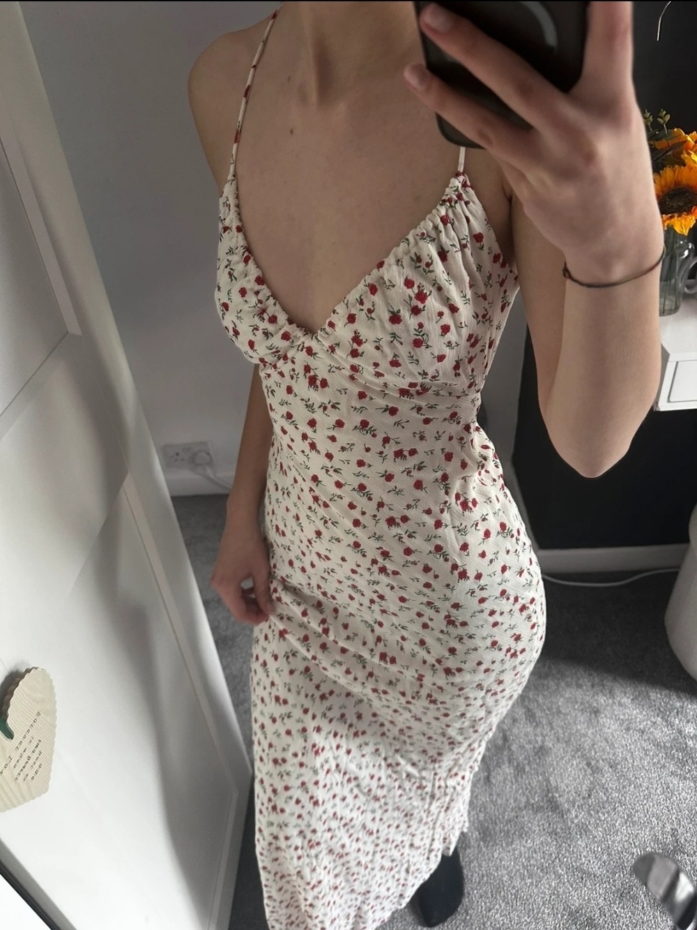 Bershka White Dress with Red Floral Print - Picture 3 of 4